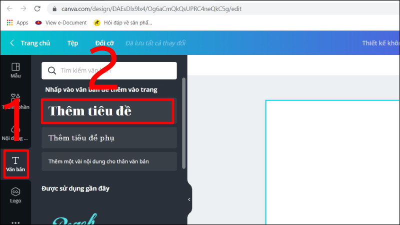 Nhấn chọn Th&ecirc;m ti&ecirc;u đề tại mục Văn bản